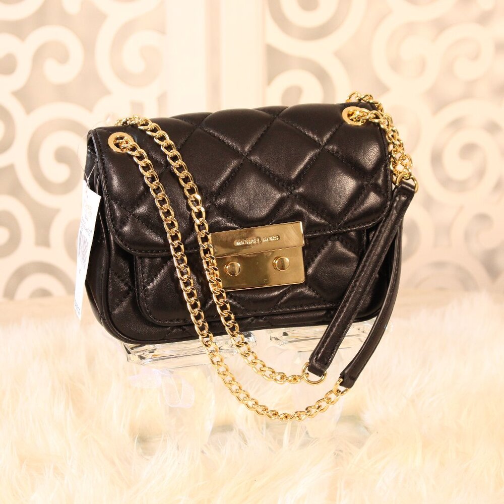 Michael Kors Quilted Leather Shoulder Bag with Gold Chain Strap